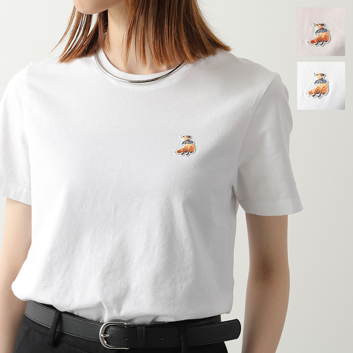MAISON KITSUNE メゾンキツネ Tシャツ QW00109 KJ7026 レディース ドリーミング フォックス レギュラー 半袖 カットソー QW00109KJ7026-P100|インポートセレクトmusee