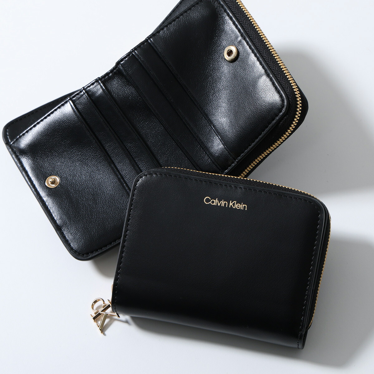 Calvin Klein カルバンクライン 二つ折り財布 CK MEDIUM FLAP ZIP AROUND LV04F1075G レディース レザー ロゴ ミニ財布 UB1/Black|インポートセレクトmusee