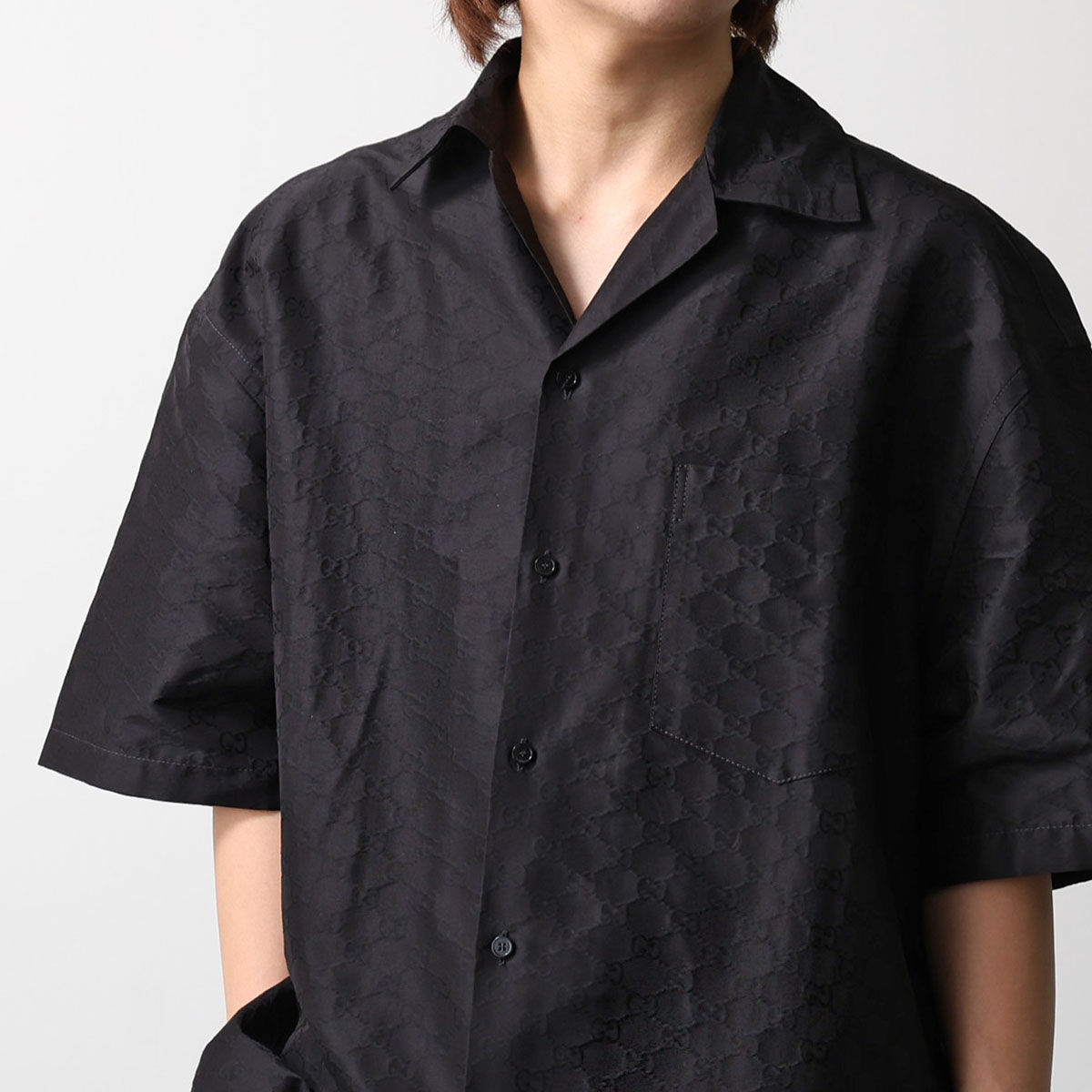 GUCCI グッチ シャツ 819356 Z7AM2 メンズ 半袖 GGロゴ シルク混コットン 胸ポケット オーバーサイズ 1000｜インポートセレクトmusee