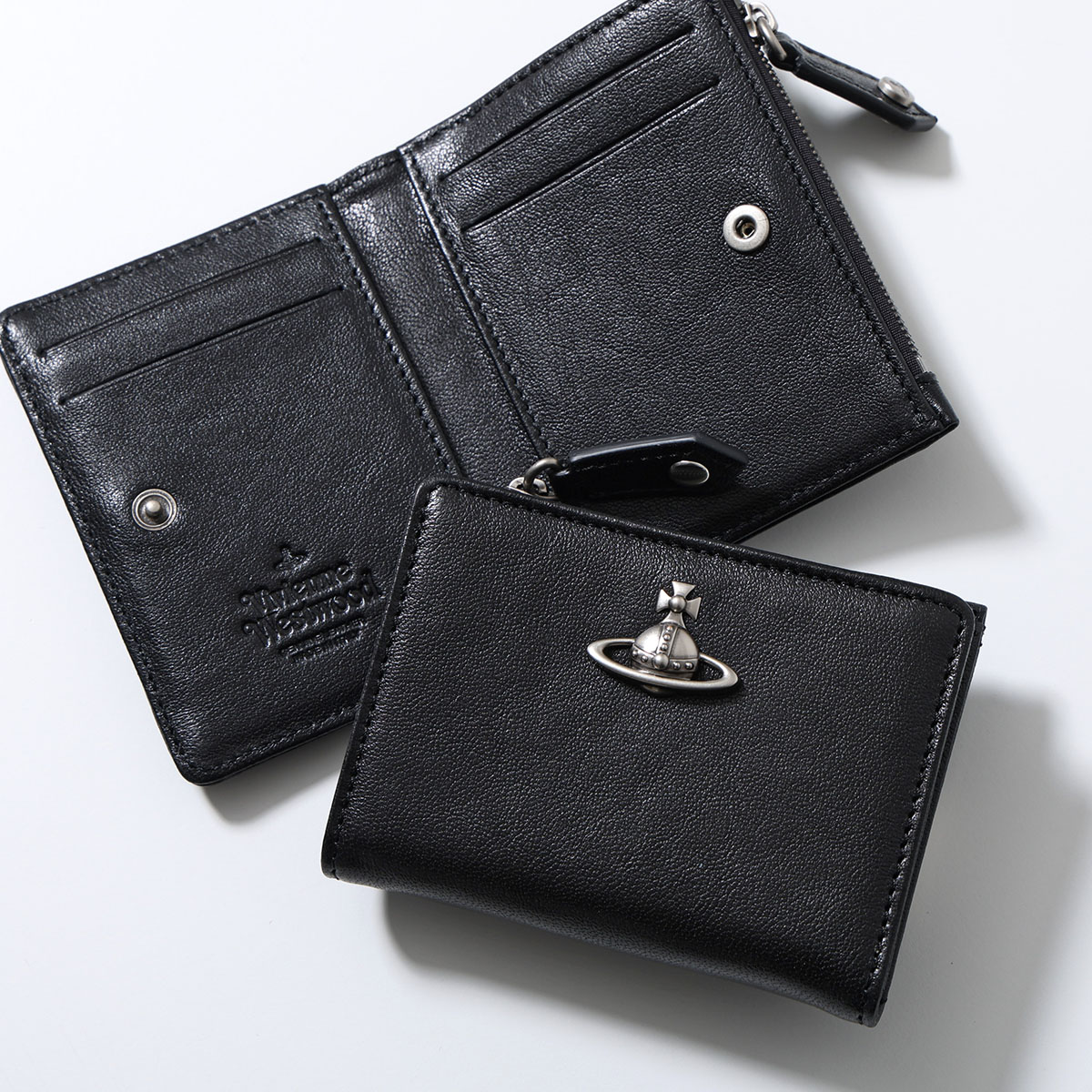 Vivienne Westwood ヴィヴィアンウエストウッド カードケース Slim Flap 54020010W L00BX レディース オーブ ミニ財布 コインケース N404/BLACK/DARK-SILVER|インポートセレクトmusee