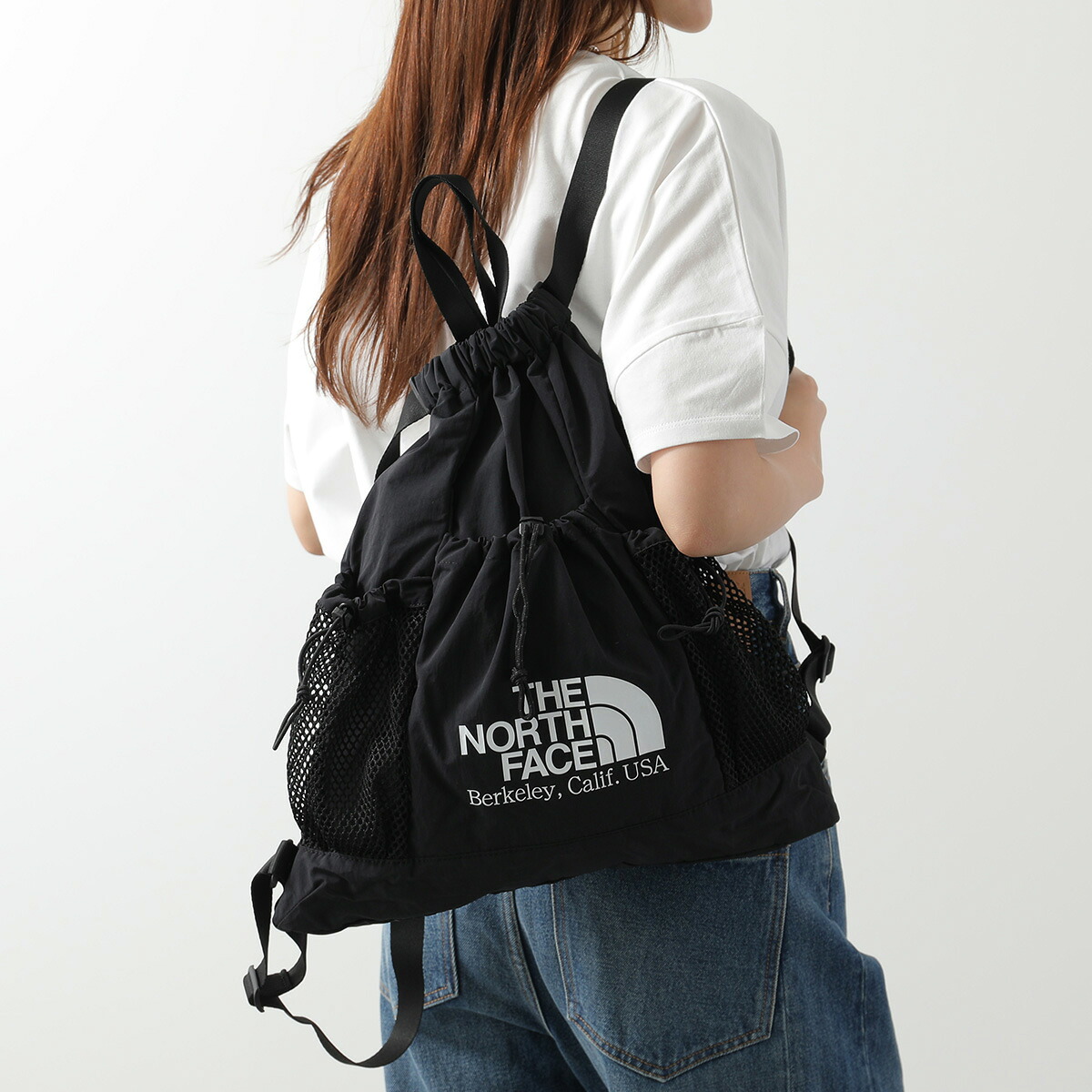 THE NORTH FACE WHITE LABEL ザノースフェイス ホワイトレーベル バックパック LINDEN MESH GYM SACK リンデン メッシュ ジムサック NN2PR17J レディース リュック 軽量 鞄 BLK/BLACK｜インポートセレクトmusee 9,984円