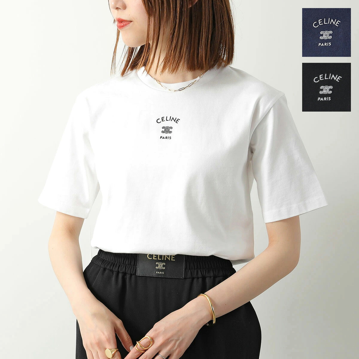 CELINE セリーヌ Tシャツ RX0LJ1242.01OB RX0LJ1242.GKL1 RX0LJ1242.38AW レディース トリオンフ ロゴ 刺繍 クルーネック カットソー 半袖|インポートセレクトmusee