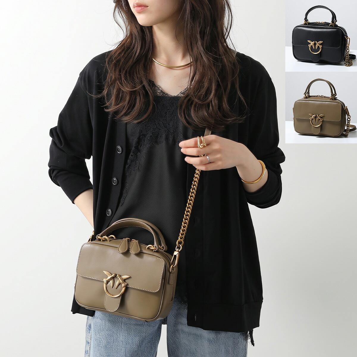 PINKO ピンコ ハンドバッグ LOVE MINI SQUARE 1P22AJ Y6XT レディース イタリアレザー ショルダーバッグ 2way バード チェーン ロゴ 鞄｜インポートセレクトmusee