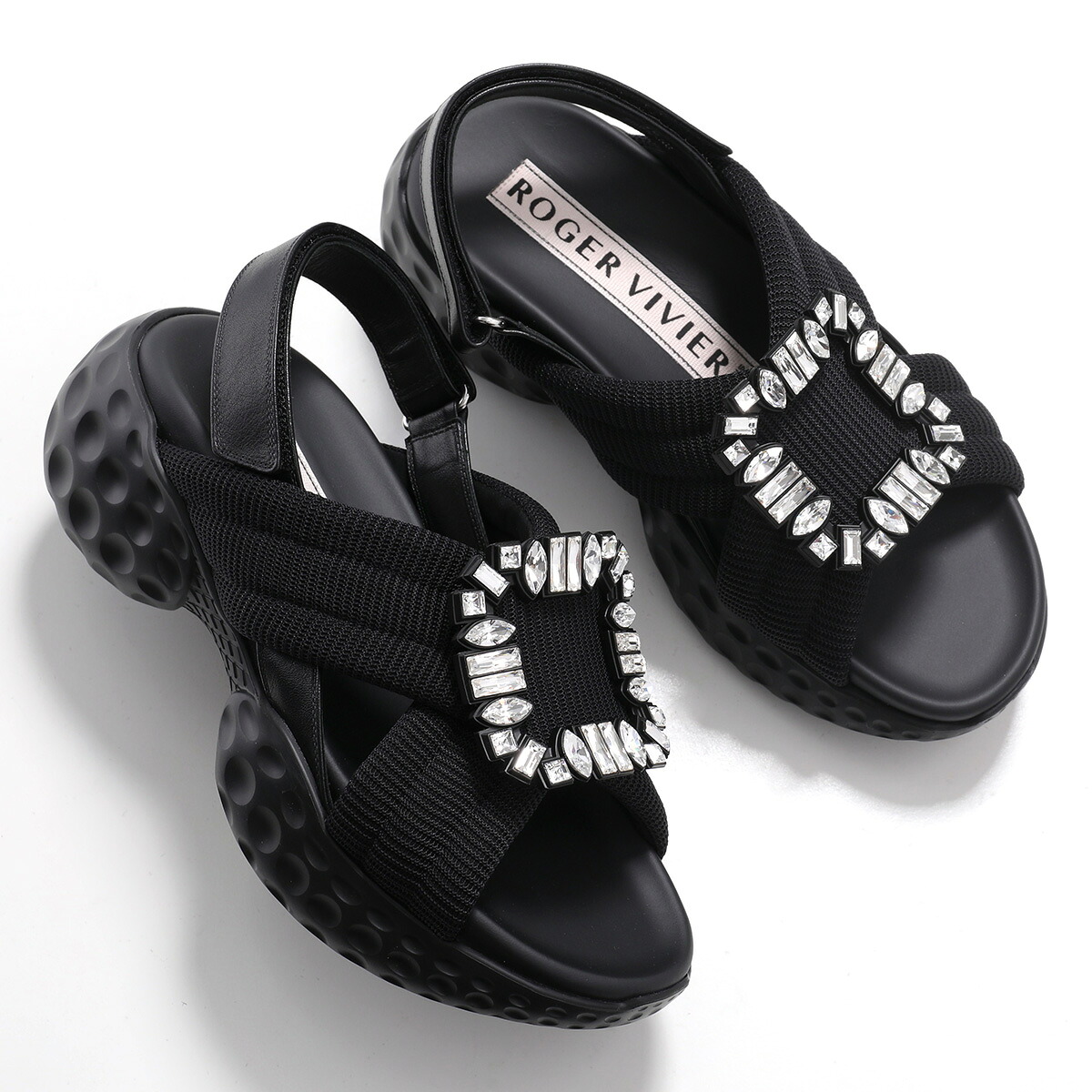 【38のみ】ROGER VIVIER ロジェヴィヴィエ サンダル VIV RUN LIGHT FABRIC ST BUCK SANDAL ヴィヴ ラン ライト RVW66733560DX2 レディース ストラスバックル 厚底 7.5cm シューズ 靴 B999/NERO RVW66733560DX2B999｜インポートセレクトmusee