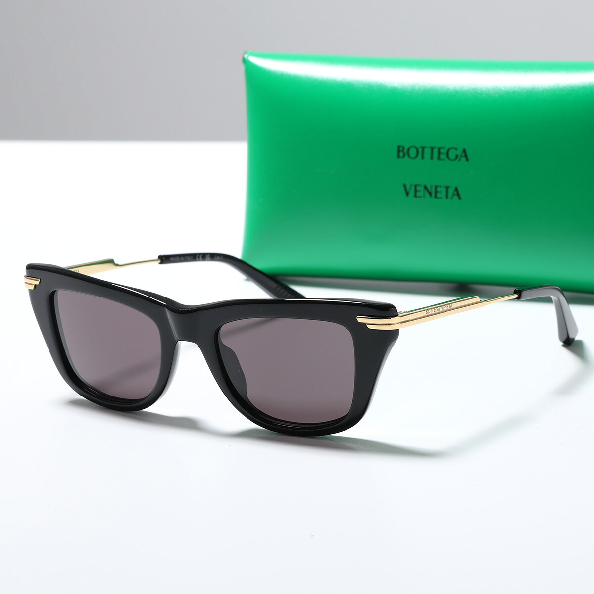 BOTTEGA VENETA ボッテガヴェネタ サングラス BV1369S メンズ キャットアイ型 セルフレーム フルリム ロゴ アイウェア 001/BLACK-GOLD-GREY｜インポートセレクトmusee