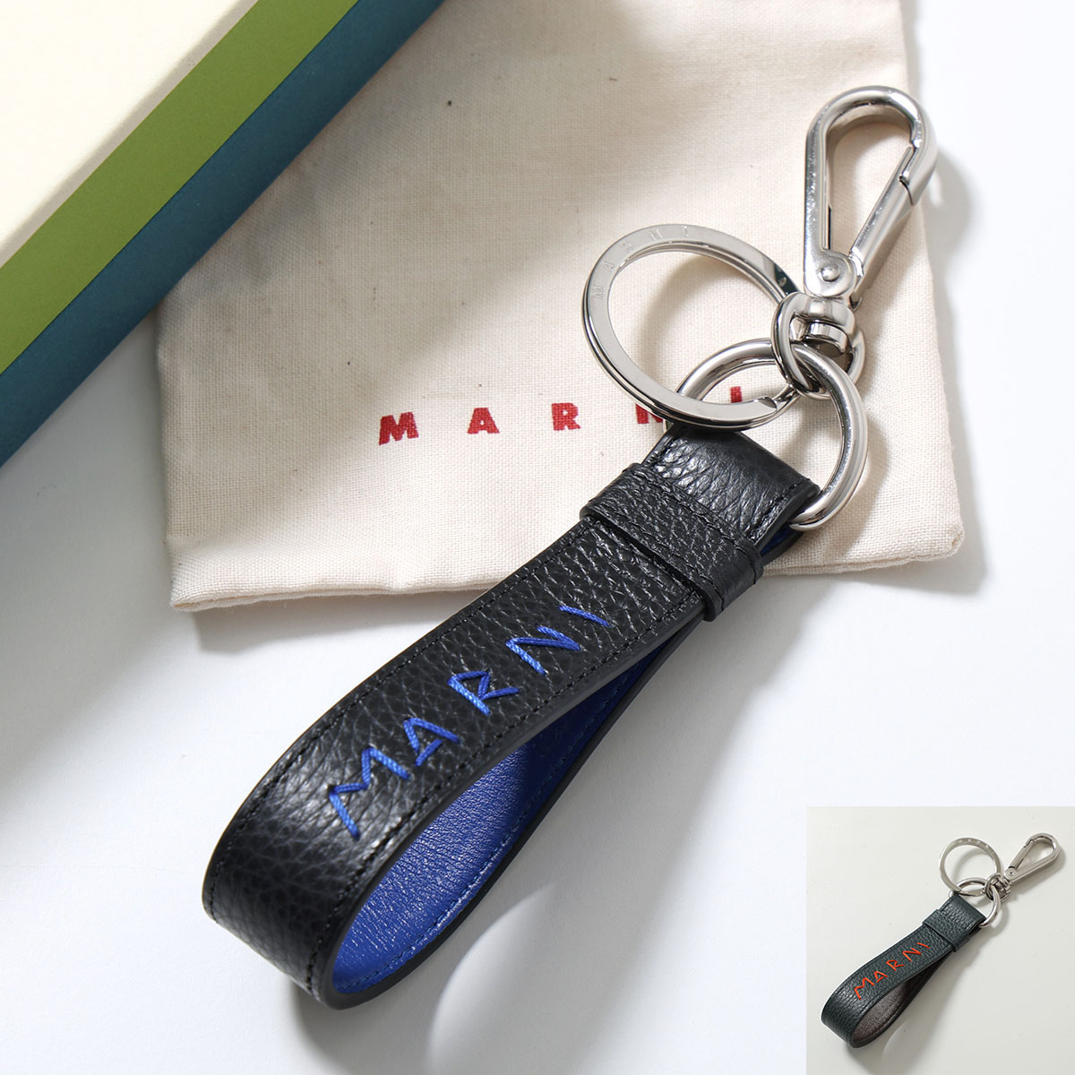 MARNI マルニ キーリング PCMI0018A5 P6533 メンズ レザー ロゴ刺繍 キーホルダー バッグチャーム 01N99 PCMI0018A5P653301N99｜インポートセレクトmusee