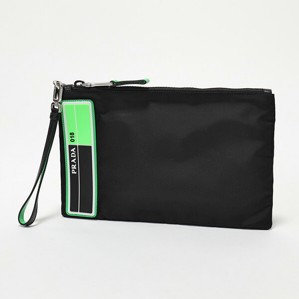 楽天市場 Prada プラダ 2nh006 2bte F0xvs00 ナイロン リストレット付き クラッチバッグ フラットポーチ ラバーロゴタグ ネオン Nero Verde Fluo 鞄 メンズ インポートセレクト Musee