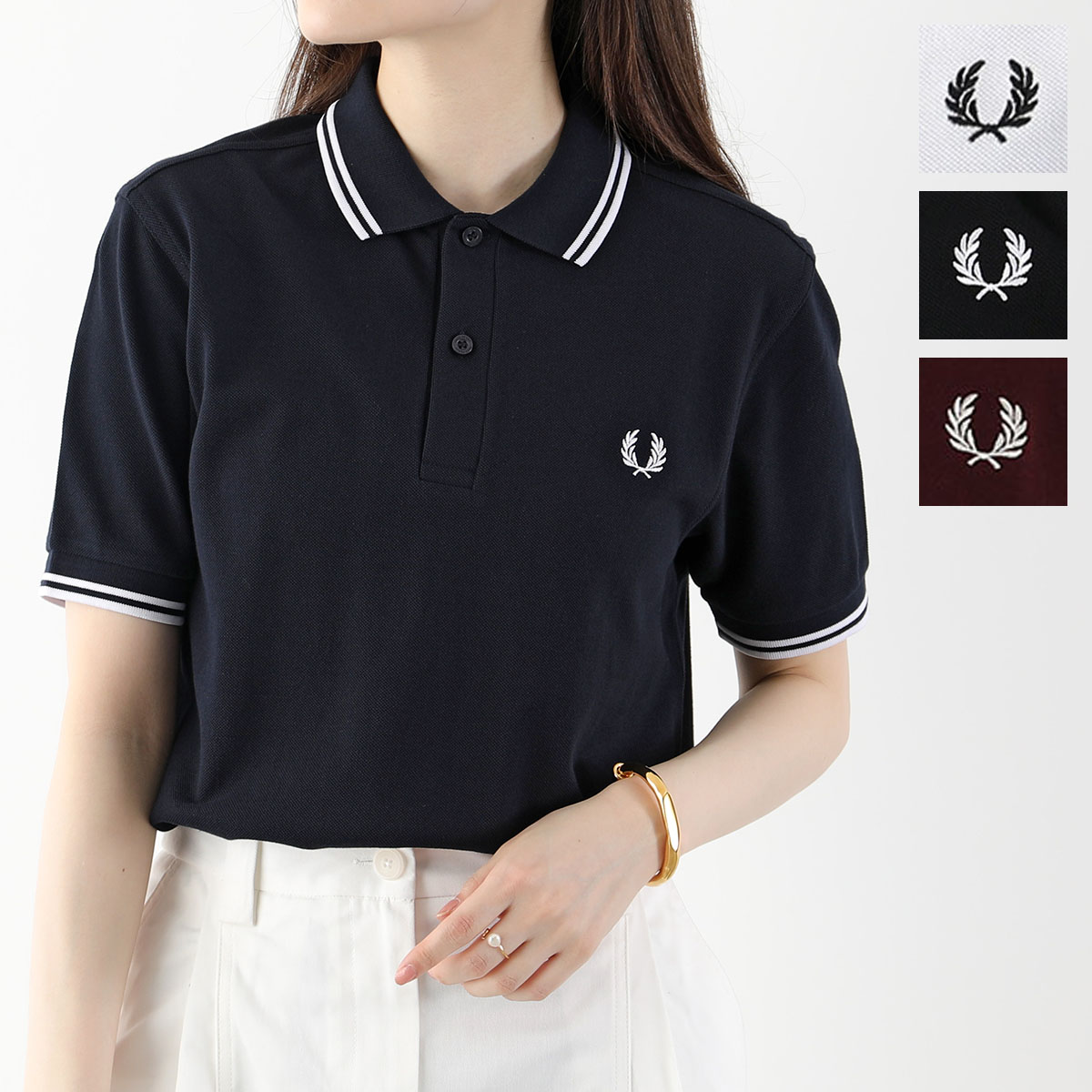 FRED PERRY フレッドペリー ポロシャツ TWIN TIPPED FRED PERRY SHIRT M3600 レディース 半袖 鹿の子 ロゴ刺繍|インポートセレクトmusee