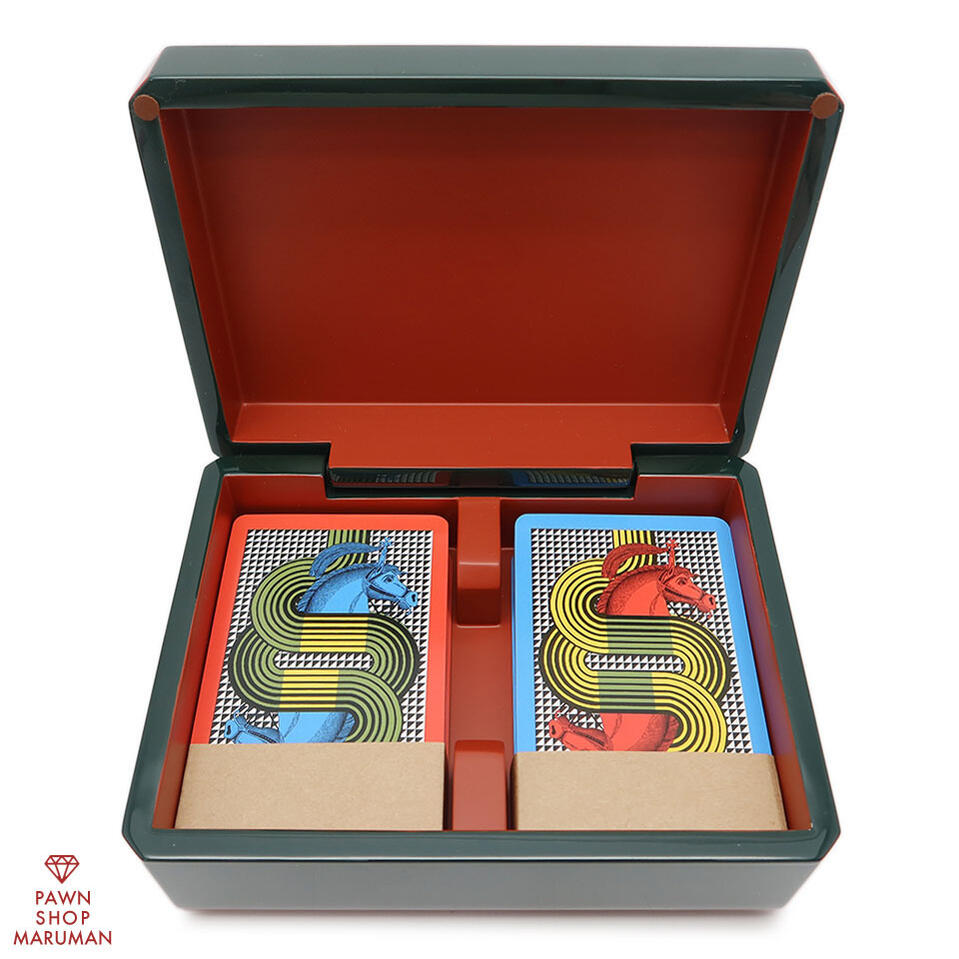 HERMES エルメス カードケース ファセット リトグラフィー エケストル H402138M 01 ブリッジカード(トランプ)2セット【送料無料】【中古】【メンズ レディース】【ラッカーウッド】【ブリッジゲーム】