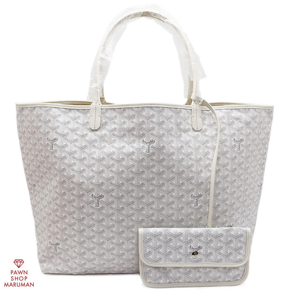 GOYARD ゴヤール サンルイGM MAE020244 PVC×なめし革 白いこと×しろがね色金具【貨物輸送無料】【中古】【メンズ レディース】【トート】【肩肉】【軽さ】【合切袋付き添い人】【旅する】【余暇】