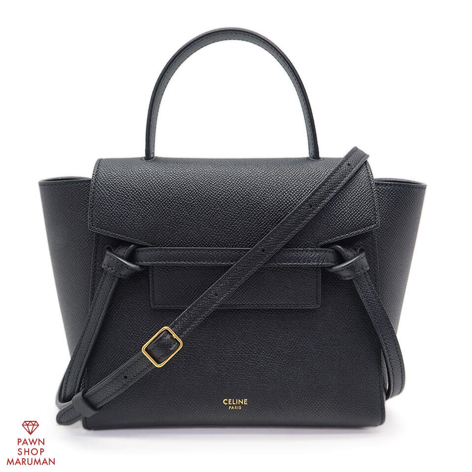 CELINE セリーヌ ベルトバッグ ナノ U GA 0220 カーフ ブラック×ゴールド金具【送料無料】【中古】【レディース】【2WAY】【ハンドバッグ】【ショルダーバッグ】【クロスボディバッグ】