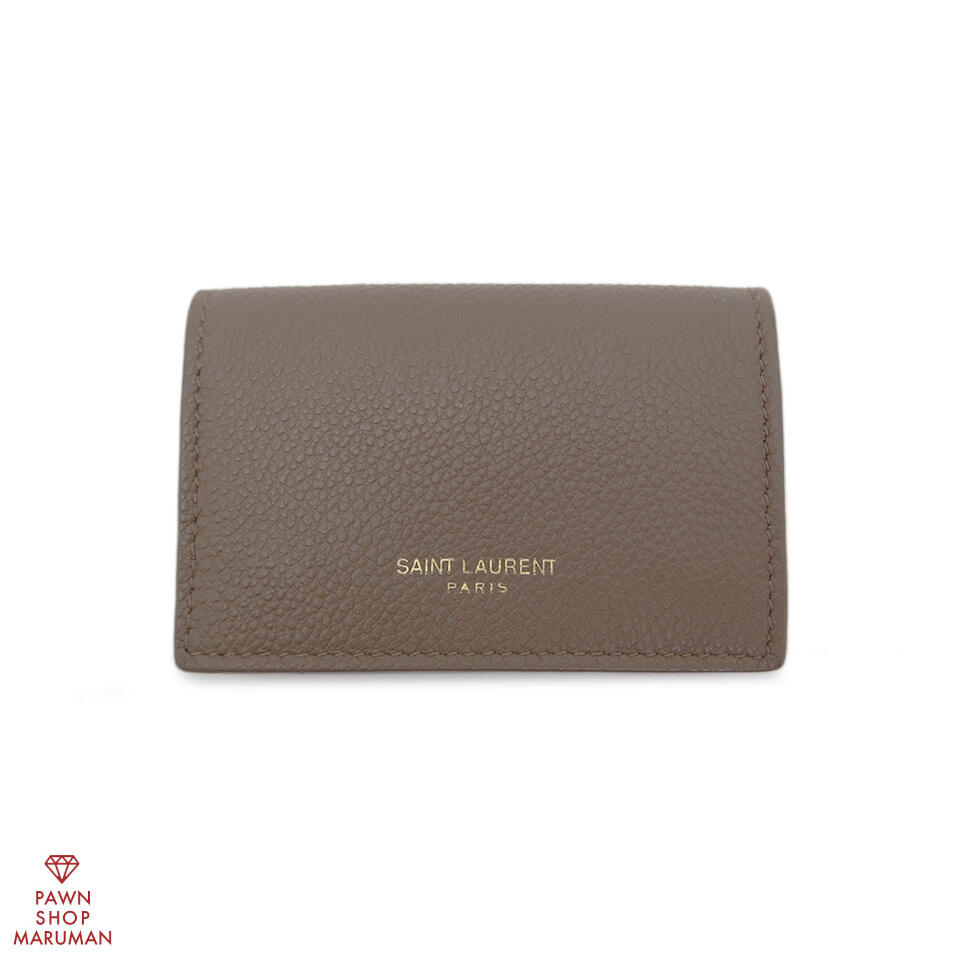 SAINT LAURENT サンローラン コンパクトウォレット なめし革 グレージュ×ゴールド金具【貨物輸送無料】【中古】【レディース】【三つ折りがま口】【ボックス席型釣り銭入れ】【雅びやか】 財布・ケース-バッグ・小物・ブランド雑貨-レディース財布