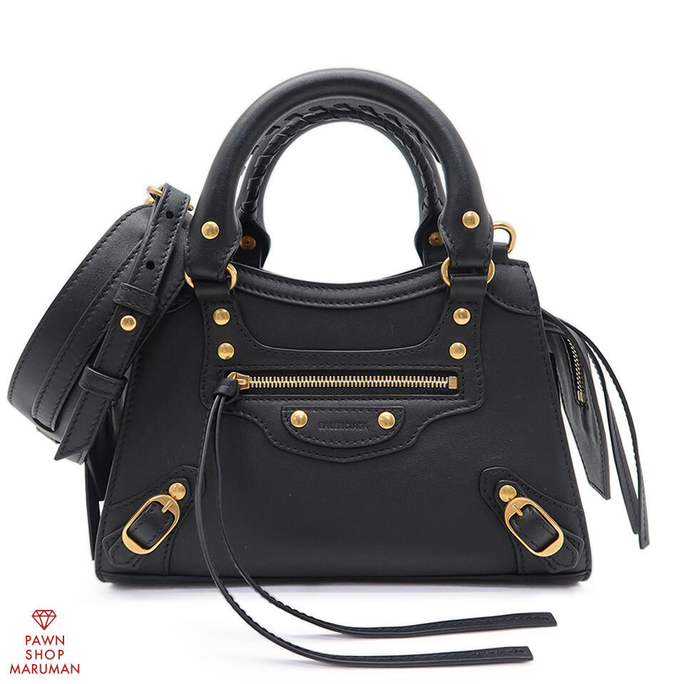 BALENCIAGA バレンシアガ ネオ古典派音楽 ミニシティ 638524 1000 T 562481 子ウシ 黒いこと×ゴールド金具【貨物輸送無料】【中古】【レディース】【肩肉】【クロスボディ】【2WAY】【今めかしい】