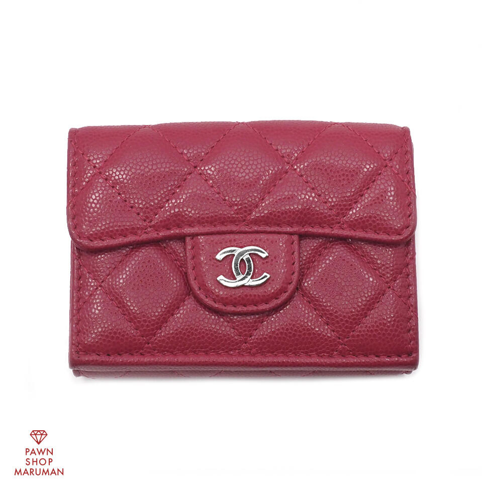 CHANEL シャネル クラシックスモールフラップウォレット AP0230 キャビアスキン レッド系×シルバー金具【送料無料】【中古】【レディース】【ミニ財布】【コインケース】【カードケース】【コンパクトウォレット】