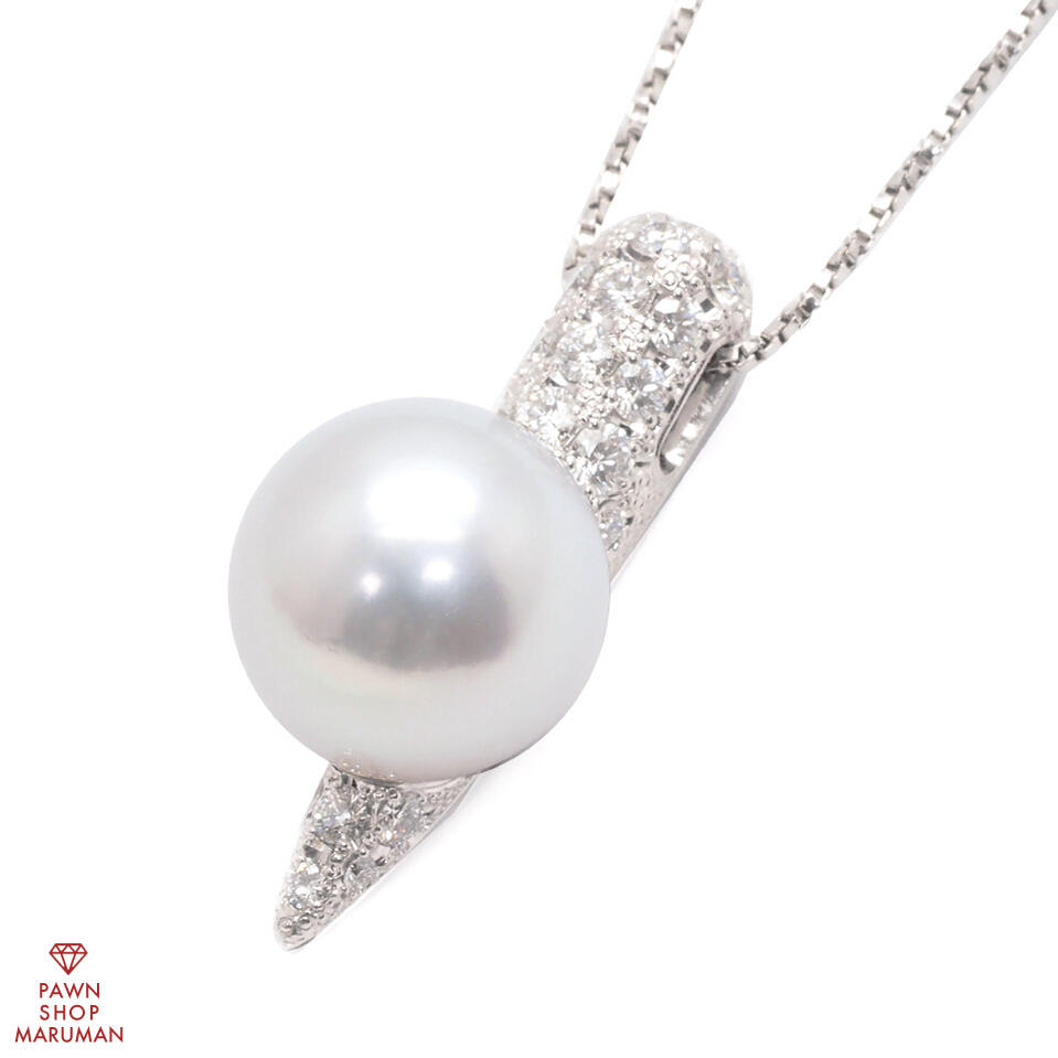 MIKIMOTO ミキモト 白蝶真珠 メレダイヤペンダント チェーン付き Pt900 Pt850 0.38ct プラチナ【送料無料】【中古】【ペンダント】【南洋真珠】【パール 11mm】【真珠】【パールジュエリー】【ダイヤモンドネックレス】【プラチナジュエリー】 109,890円