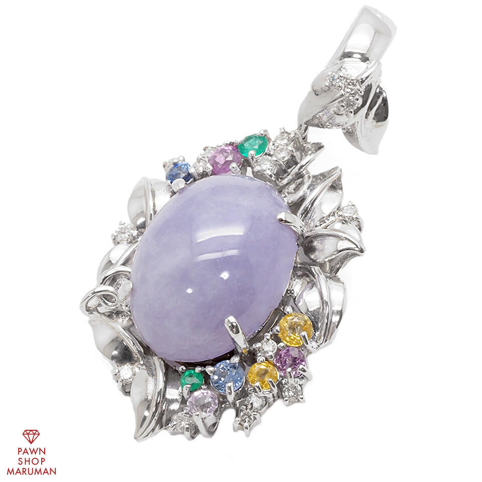 K18WG ラベンダー翡翠 ダイヤ ネックレストップ ラベンダー翡翠 ペンダントトップ 「クエルダ」 PT900 K18 K10