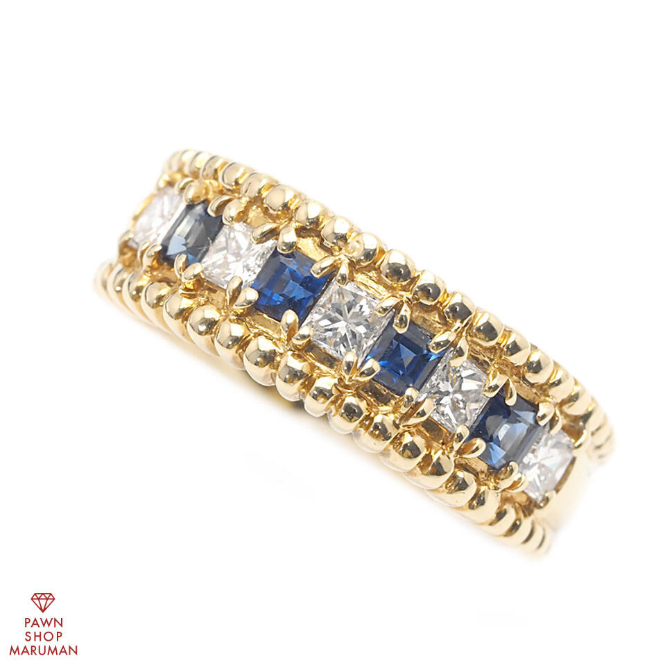 サファイア ダイヤモンドリング 750YG サファイア0.41ct ダイヤ0.39ct #8 イエローゴールド 8号【送料無料】【中古】【レディース】【サファイア】【Queen】【クィーンジュエリー】【サファイア リング】【イエローゴールド ジュエリー】【9月 誕生石】