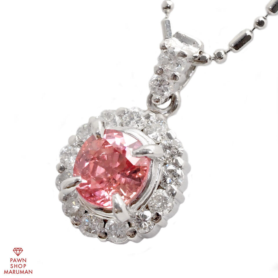 パパラチアサファイア ダイヤモンドネックレス Pt900 Pt850 パパラチアサファイア 0.875ct ダイヤ 0.33ct プラチナ【送料無料】【中古】【ジュエリー】【パパラチア】【ジュエリー】【サファイア】【ネックレス】【プラチナジュエリー】|丸万質舗