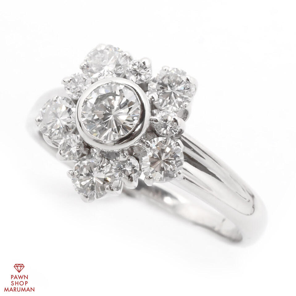 ダイヤモンドリング Pt900 0.41ct 1.02ct #17 プラチナ 17号【送料無料】【中古】【レディース】【指輪】【ジュエリー】【ダイヤモンド】【フラワーモチーフ】【ダイヤモンドジュエリー】【デザインリング】【フクリン留め】