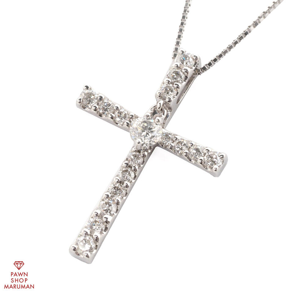 ダイヤモンドネックレス K18WG 0.70ct ホワイトゴールド クロスペンダント【送料無料】【中古】【レディース】【ジュエリー】【クロスモチーフ】【ネックレス】【ダイヤモンド】【十字架】【ペンダント】 81,400円