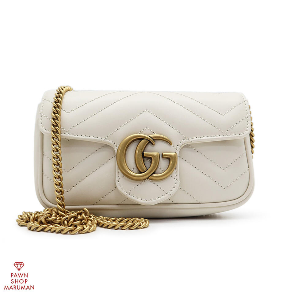 GUCCI グッチ GGマーモント ミニショルダーバッグ 476433 0416 レザー オフホワイト×アンティークゴールド金具【送料無料】【中古】【レディース】【チェーンショルダー】【若々しい】【上品】【パーティシーン】【デイリー】