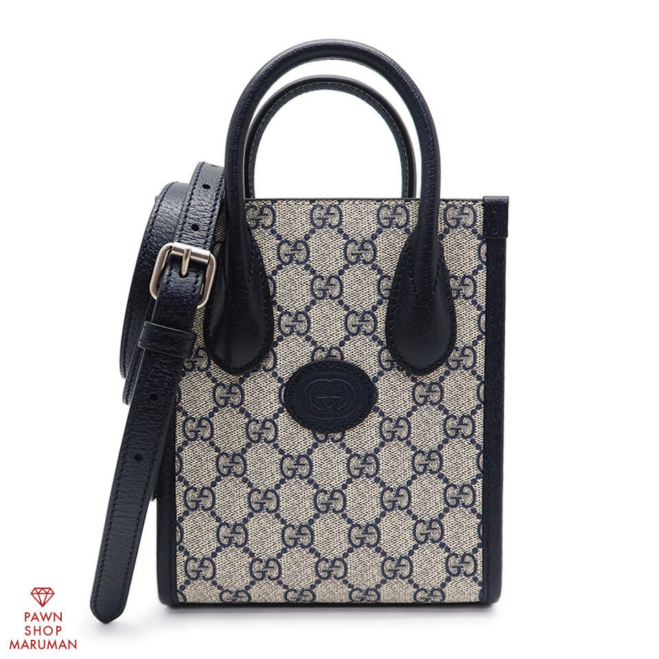 GUCCI グッチ GGスプリーム インターロッキングＧ ミニトート 671623 GGスプリームキャンバス×レザー ベージュ×ネイビー×シルバー金具具【送料無料】【中古】【メンズ レディース】【ハンドバッグ】【ショルダーバッグ】【2WAY】【コンパクト】【クラシカル】