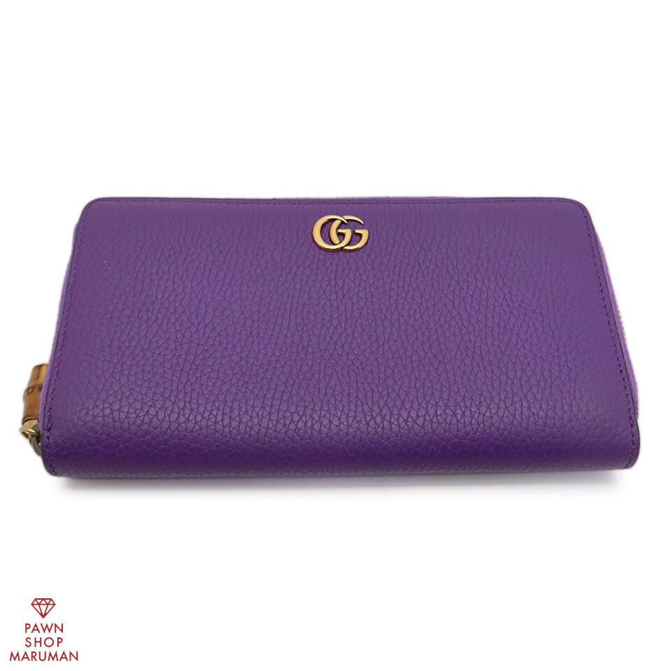 GUCCI グッチ バンブー付き添い人 ジップアラウンドウォレット 739499 1147 なめし革 パープル×ゴールド金具具【貨物輸送無料】【中古】【レディース】【長紙入れ】【ロングウォレット】【バンブージップクロージャー】【ラグジュアリー】【本革】【ダブルG】【紙入れ】