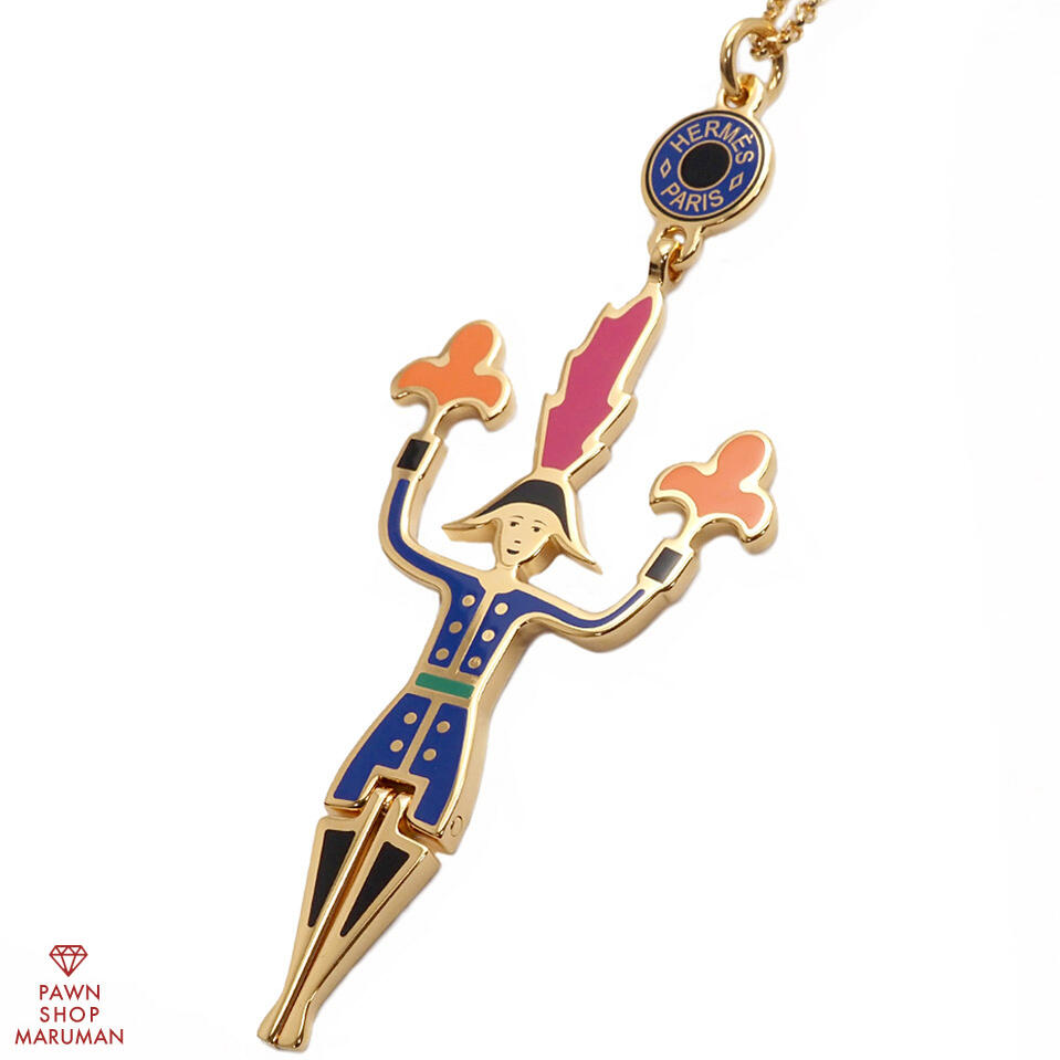 HERMES エルメス 花火師 ネックレス GP ブルー×オレンジ×ピンク×ゴールド金具【送料無料】【中古】【レディース】【エルメス アクセサリー】【ペンダント】【ネックレス】