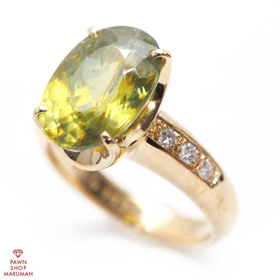 K18YG スフェーン ダイヤモンドリング#11 5.64ct 0.148ct イエローゴールド 11号【送料無料】【中古】【レディース】【指輪】【スフェーン】【ジュエリー】【希少石】【レア】｜丸万質舗