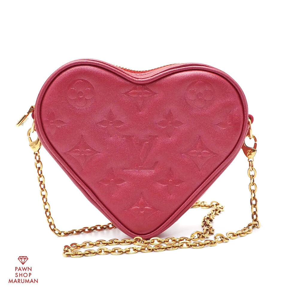 LOUIS VUITTON ルイヴィトン ハートオンチェーン フォーリンラブコレクション M80837 ラムスキン レッド系×ゴールド金具【送料無料】【中古】【レディース】【ハート型】【モノグラム】【ショルダーバッグ】【肩掛け】【ポーチ】【2way】