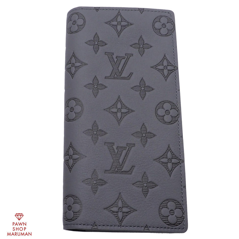 LOUIS VUITTON ルイヴィトン モノグラム シャドウ ポルトフォイユ ブラザ グレー M81335 レザー×ブラック金具【送料無料】【中古】【メンズ】【長財布】【束入れ】【スリム】