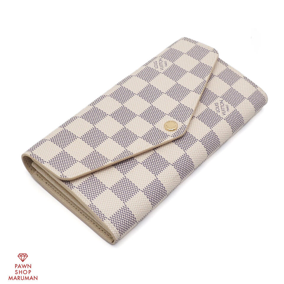 LOUIS VUITTON ルイヴィトン ダミエアズール ポルトフォイユ サラ N63208 ダミエアズールキャンバス×なめし革 象牙色×ゴールド金具 かしら文字目じるしあり【貨物輸送無料】【中古】【 レディース メンズ】【長紙入れ】【下げ翼 長紙入れ】【かぶせ 長紙入れ】【本革】