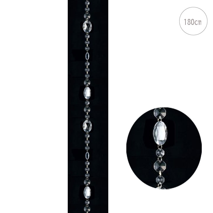 【2本セット】オーバルアクリルビーズガーランド (180cm) クリスマスツリー 飾り デコレーション ガーランド クリスタル クリア ダイヤ ロング シルバー