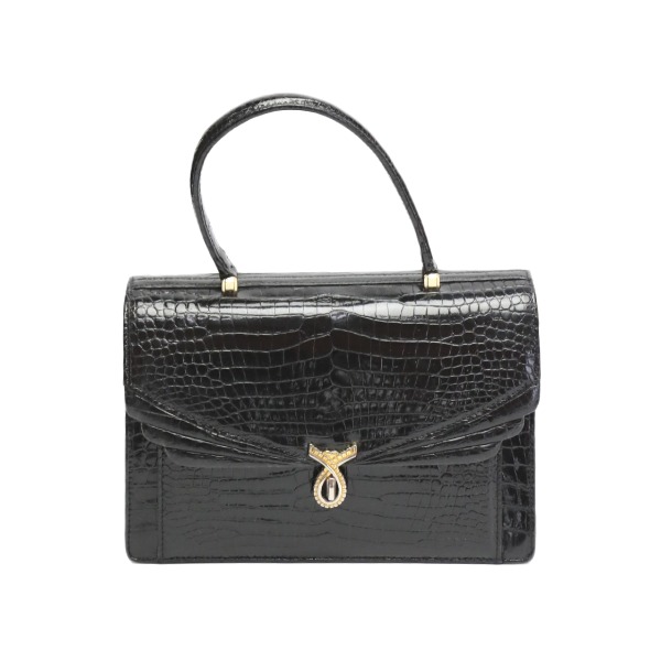 クロコダイル CROCODILE ハンドバッグ シャイニング ブラック 【SS】 【中古】