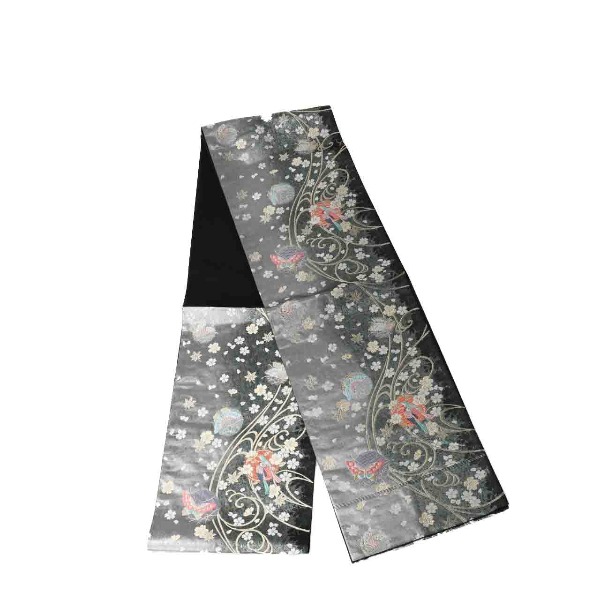 袋帯 袋帯 正絹 桜柄 黒 【SS】 【中古】