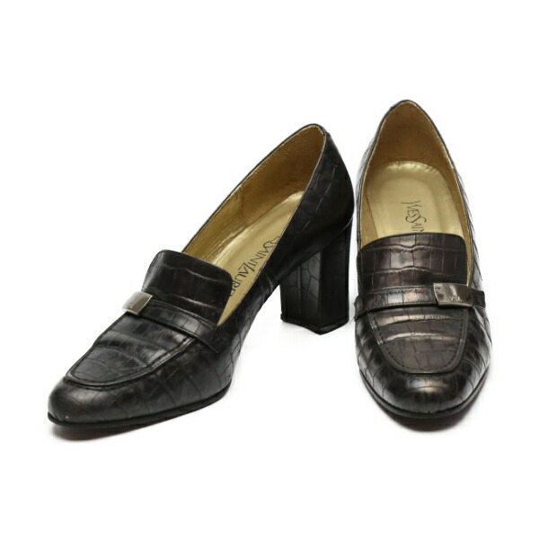 美品‼︎ ◆YSL◆ イヴ・サンローラン 高級クロコ型ブーツ ブラウン35 1/2 Yves Saint Laurent - 正規未 イヴサンローラン YSLロゴ