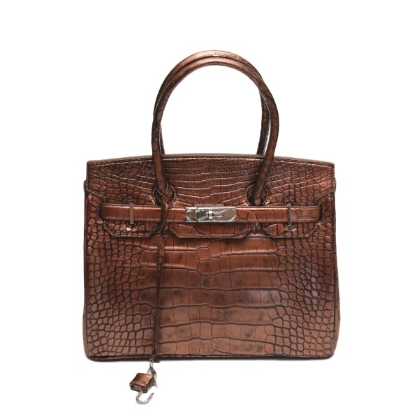 クロコダイル CROCODILE ハンドバッグ ヘンローン メタリック 30cm クロコダイル YB-2101 ブラウン 【SS】 【中古】|まつい質舗(福岡の質屋)