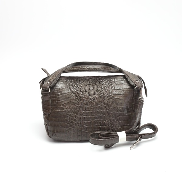 カイマンクロコダイル CAIMAN CROCODILE ショルダーバッグ 曲がったかけ ストラップ付 2WAY カイマン JNK-3163 うす暗い赤銅色 【SS】 【中古】