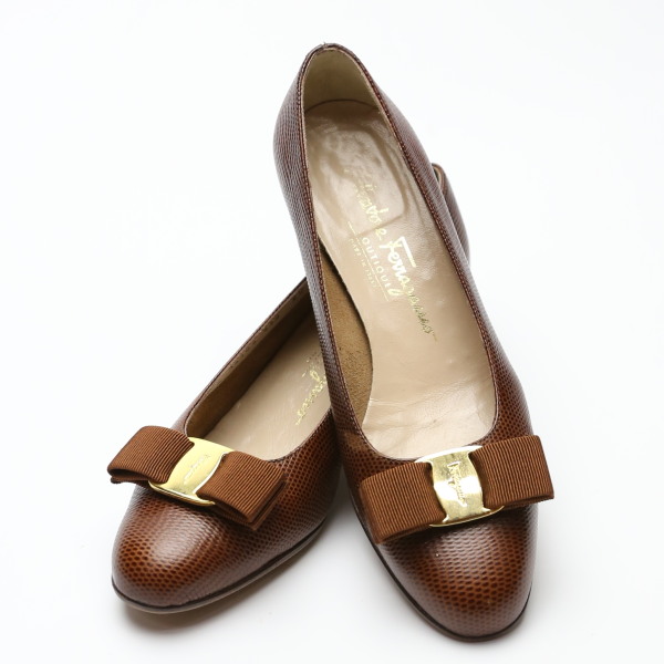 5 1 2 パンプス リザード Ferragamo Salvatore ブラウン