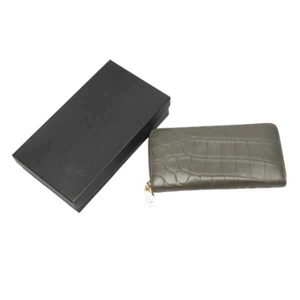 クロコダイル CROCODILE 長紙入れ ラウンドジッパー長紙入れ クロコダイル C-52658-04 薄墨色 【H】 【中古】