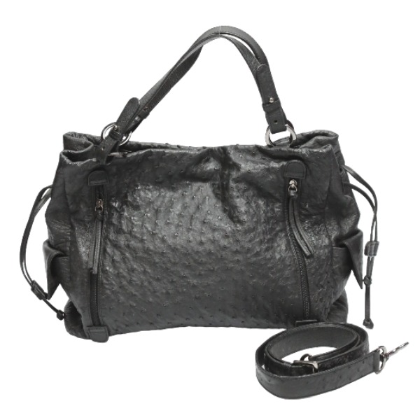 オーストリッチ ostrich ハンドバッグ ハンドバッグ ショルダー 2way オーストリッチ ブラック 【SS】 【中古】|まつい質舗(福岡の質屋)