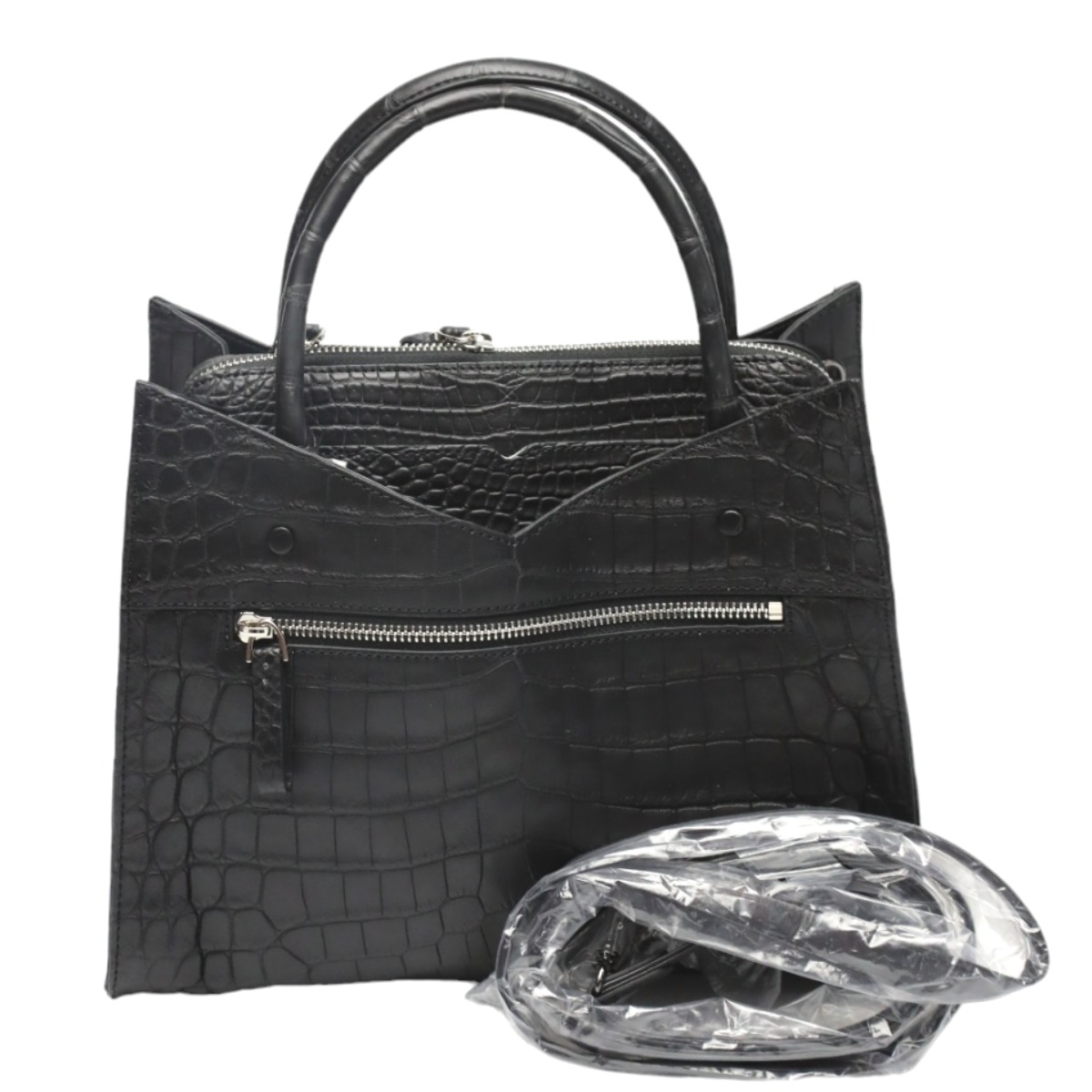 クロコダイル CROCODILE ハンドバッグ 2WAY クロコダイル マット クロコダイル ブラック【OS】