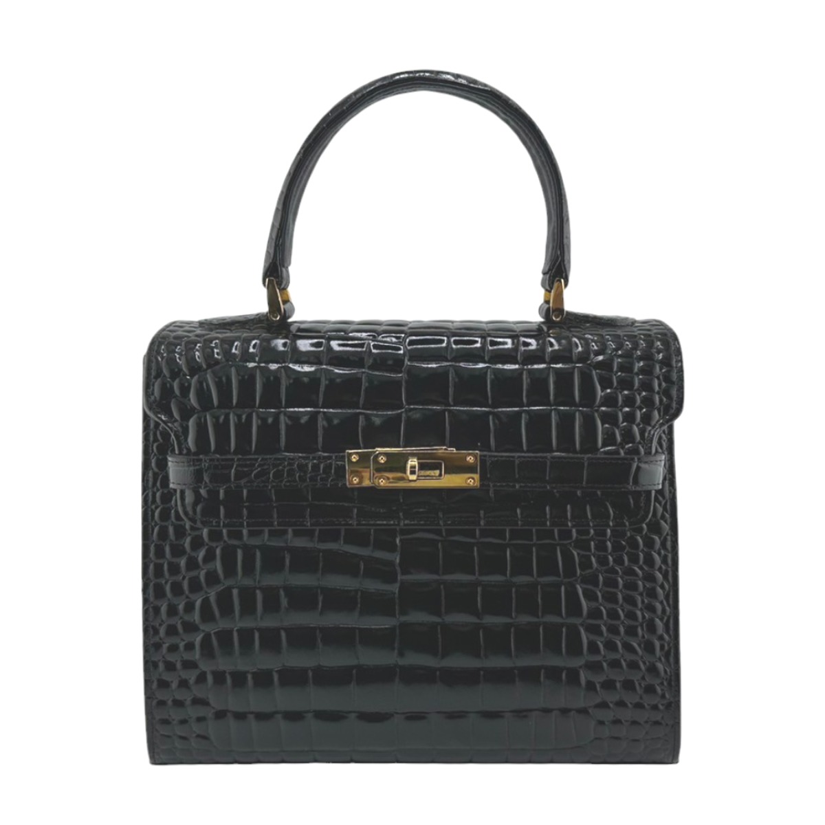 MORABITO BLACK クロコダイル ゴールド金具 レザー ハンドバッグ MORABITO BLACK クロコダイル ゴールド金具 レザー ハンドバッグ