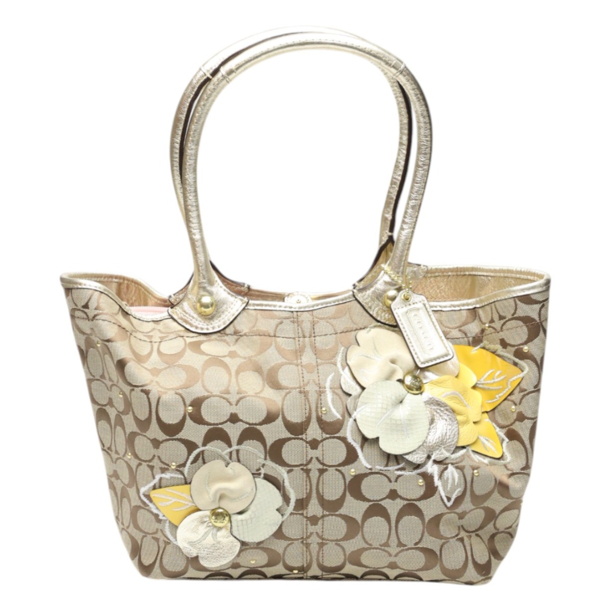コーチ COACH トートバッグ シグネチャー ショルダーバック アップリケ キャンバス F16276 カーキ×ゴールド 【SS】 【中古】