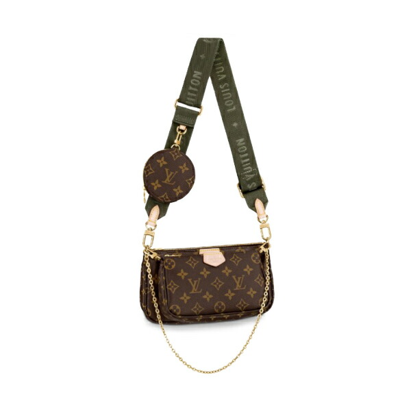 ルイヴィトン LOUIS VUITTON 合切袋 肩肉 モノグラム ミュルティ・ポシェット・アクセソワール モノグラム帆布 M44813 カーキ×赤銅色 LV