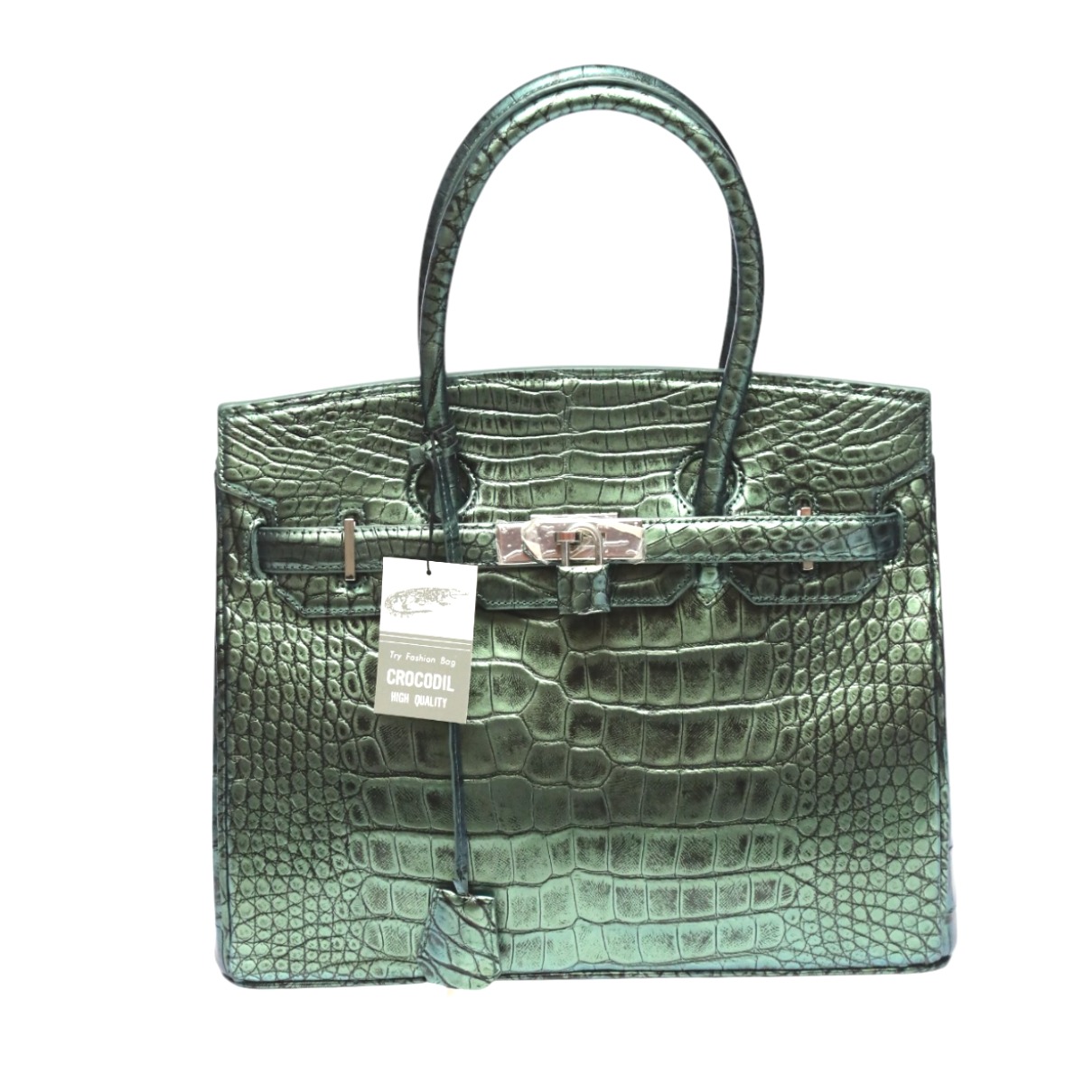 クロコダイル CROCODILE ハンドバッグ メタリック 30cm クロコダイル YB-2101 グリーン 【H】