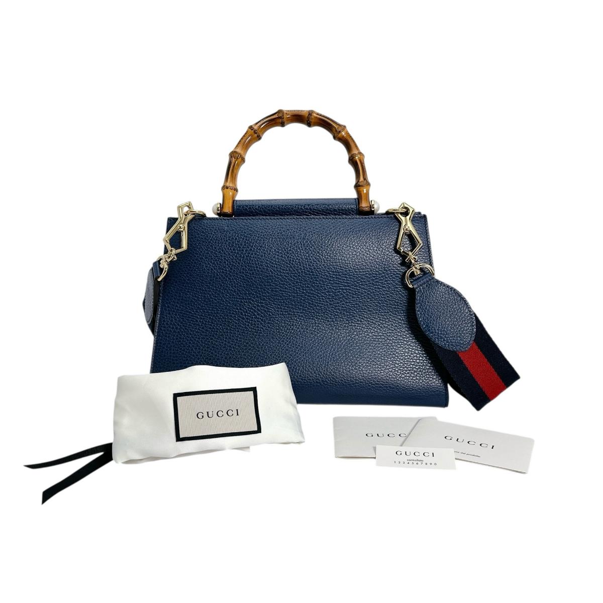 グッチ GUCCI ハンドバッグ バンブー レザー 2way レザー 470271 ブルー 【SS】 【中古】