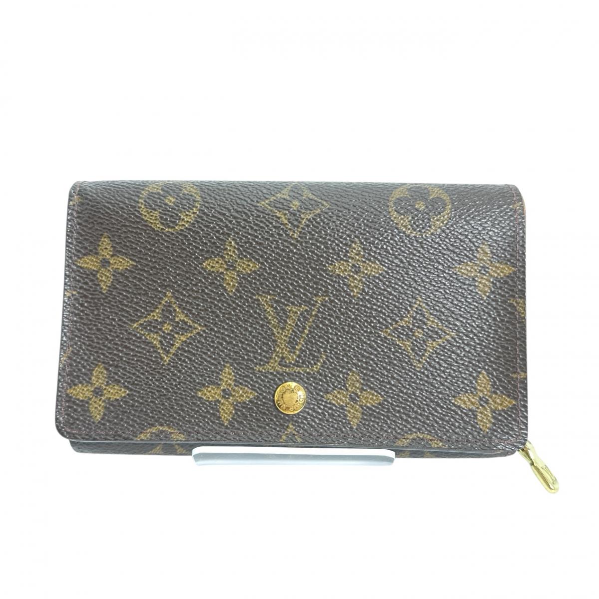 ルイヴィトン LOUIS VUITTON 二つ折り財布 L字ファスナー モノグラム ポルトモネビエ・トレゾール モノグラムキャンバス M61730 ブラウン LV 【SS】 【中古】