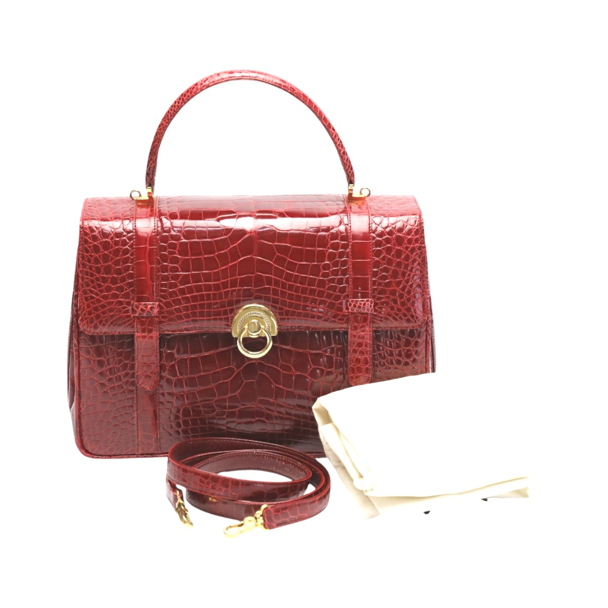 美品 4720 crocodile クロコダイル ハンドバッグ レザー ブラウン Crocodile - 美品 クロコダイル CROCODILE バッグ ハンドバッグ