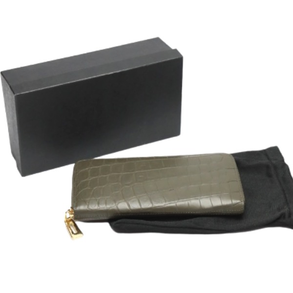 クロコダイル CROCODILE 長紙入れ ラウンドジッパー シャイニング 御釣り入付 クロコダイル C-52658-07 カーキ 【H】